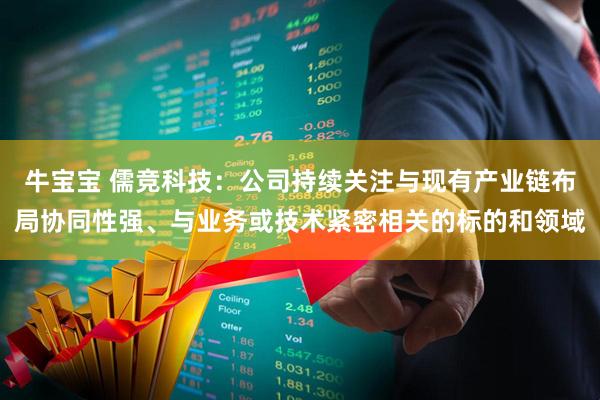 牛宝宝 儒竞科技：公司持续关注与现有产业链布局协同性强、与业务或技术紧密相关的标的和领域